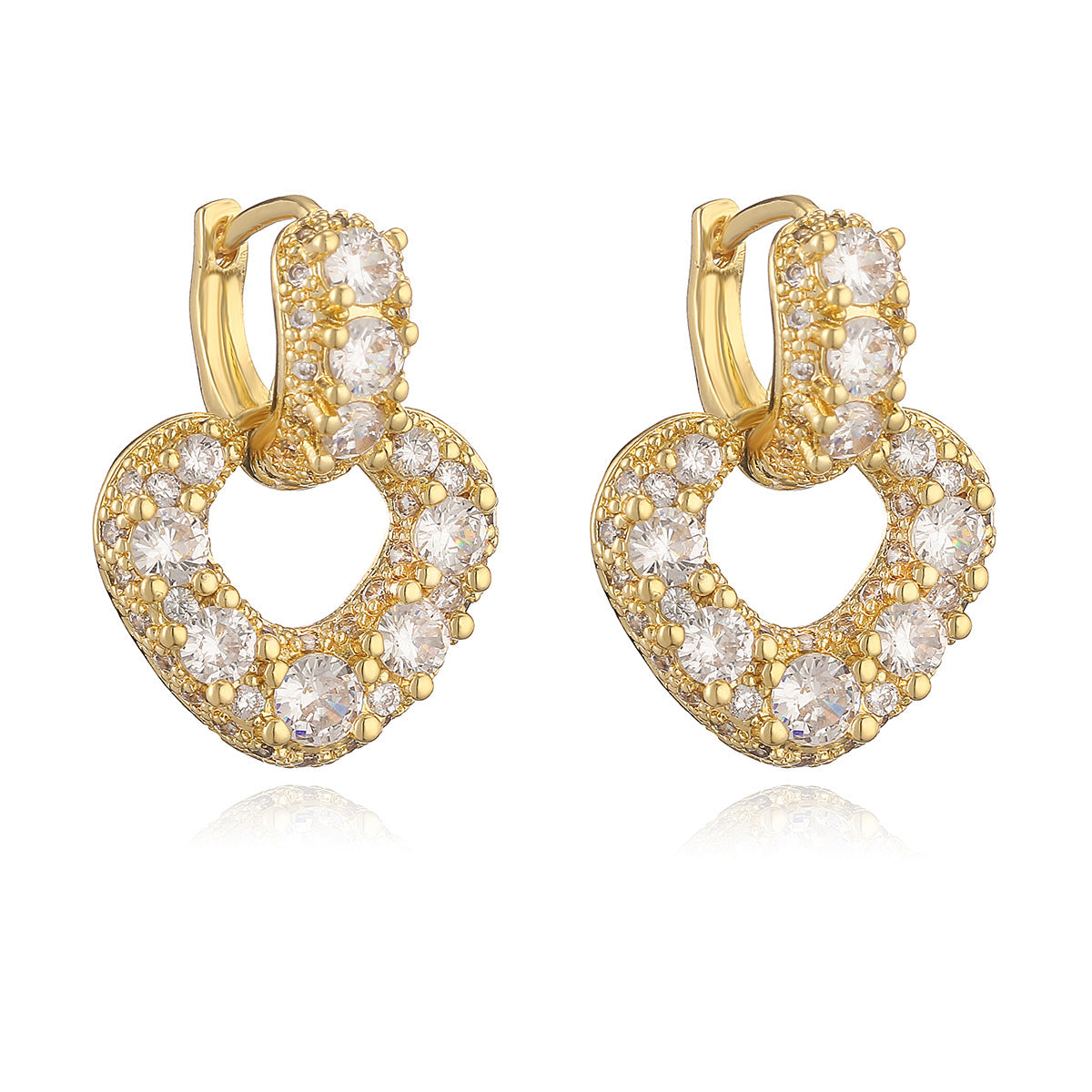 Minimalist Heart Cross Earrings for Women in Copper with 18K Gold Plating and Zircon Inlay