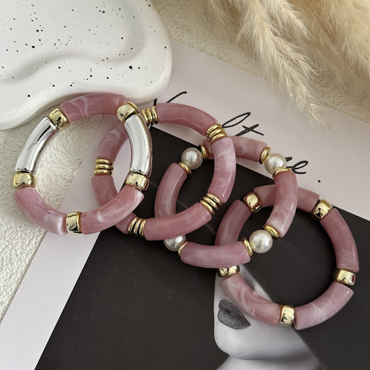 Fashion Vintage Geometric Acrylic Drip Oil Curved Tube Bracelet