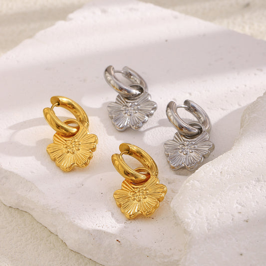 Pendientes colgantes de mujer chapados en oro de 18 quilates de acero inoxidable con diseño geométrico floral, ligeros y vintage