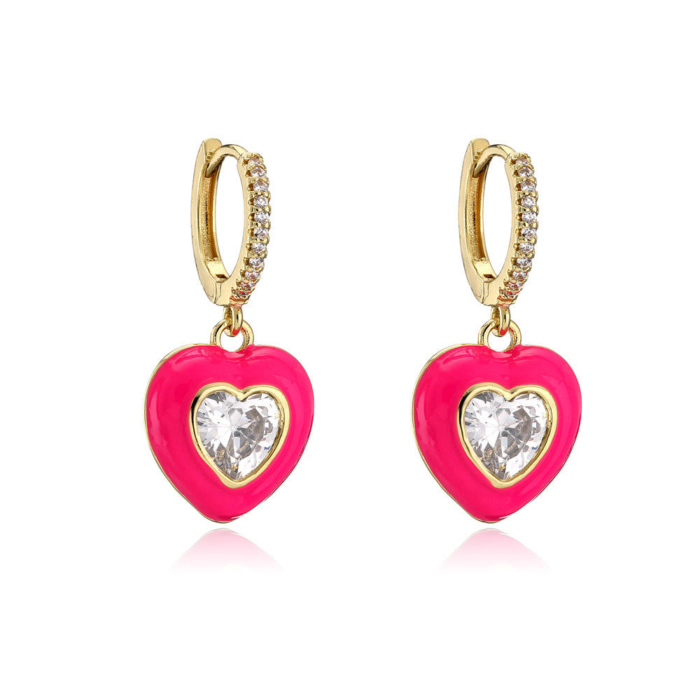 Elegant Heart Geometric Drip Oil Cubic Zirconia Brass 18K Gold Plated Earrings