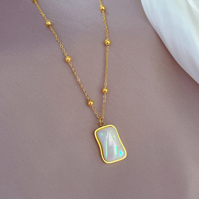 Collana Minimalista in Acciaio al Titanio Geometrico Ispirata alla Sirena con Placcatura in Oro per Donne e Uomini