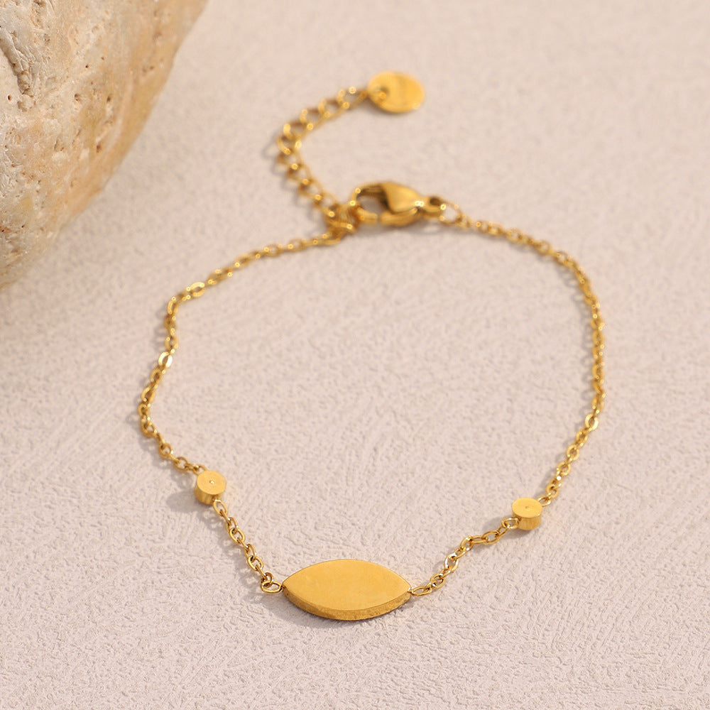 Braccialetto alla moda minimalista geometrico a forma di occhio in acciaio inossidabile placcato oro 18 carati con smalto per donna