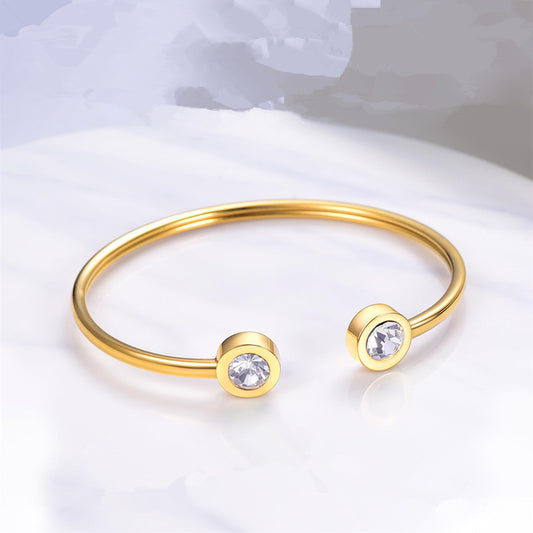 Pulsera minimalista geométrica de acero inoxidable con piedra de nacimiento de diciembre para mujer