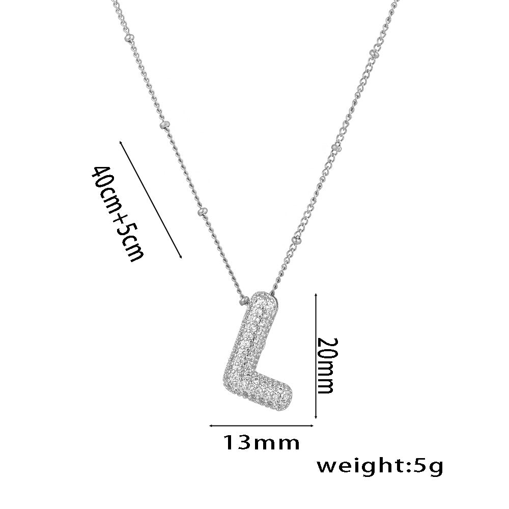 Minimalist Geometric Letter Pendant Necklace in Titanium Steel with Rhinestone Inlay and White Gold Plating on Snake Chain for Women