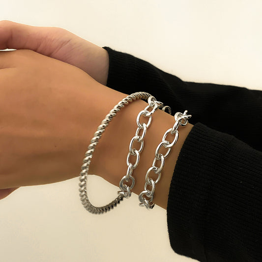 Set di bracciali geometrici minimalisti a croce con catena a maglie cave in metallo galvanizzato per donna