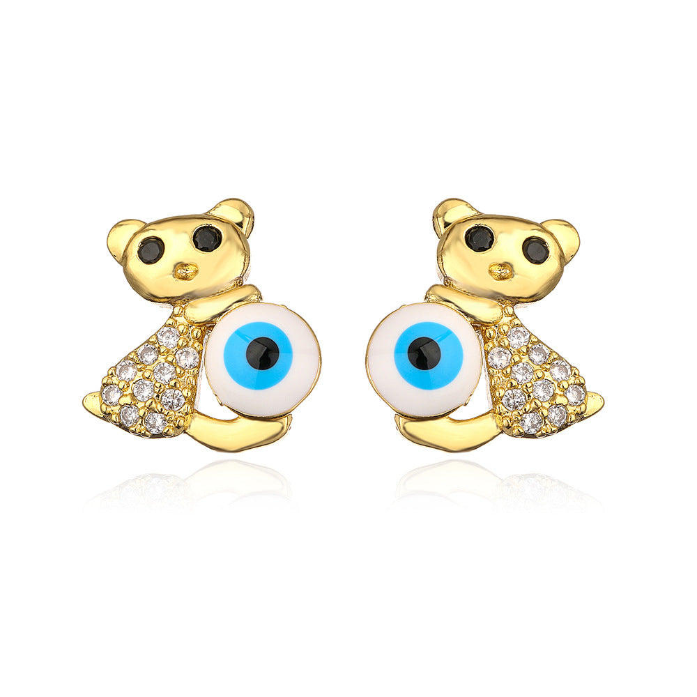 Minimalist Geometric Animal Stud Earrings in Copper with 18K Gold Plating and Enamel Finish with Zirconia Inlay
