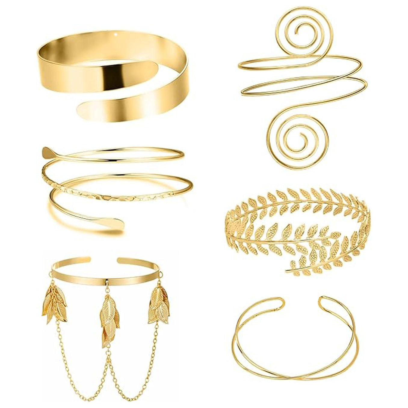 Geometric Leaf Design Plated Iron Arm Cuff Bracelet Set with Tassels
