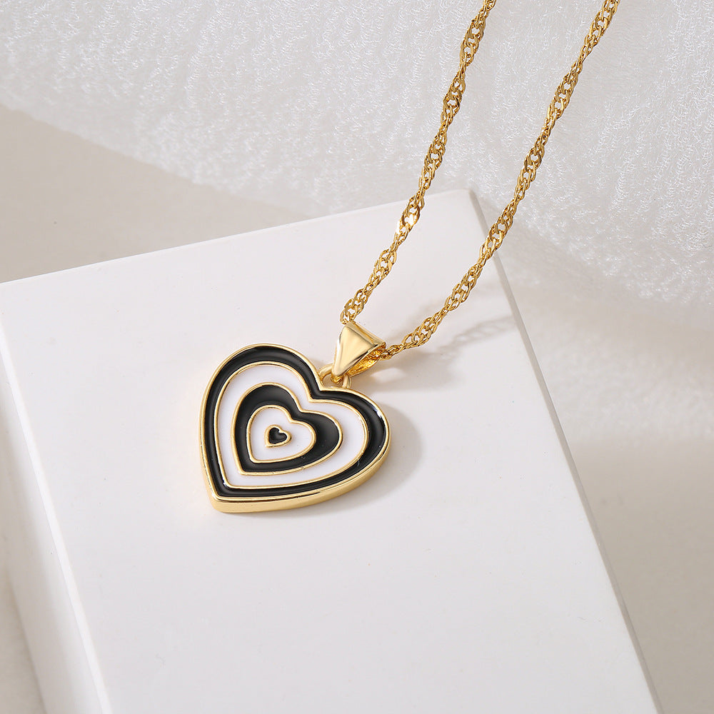 Minimalist Heart-Shaped Enamel Copper Pendant Necklace for Women with 18K Gold Plating