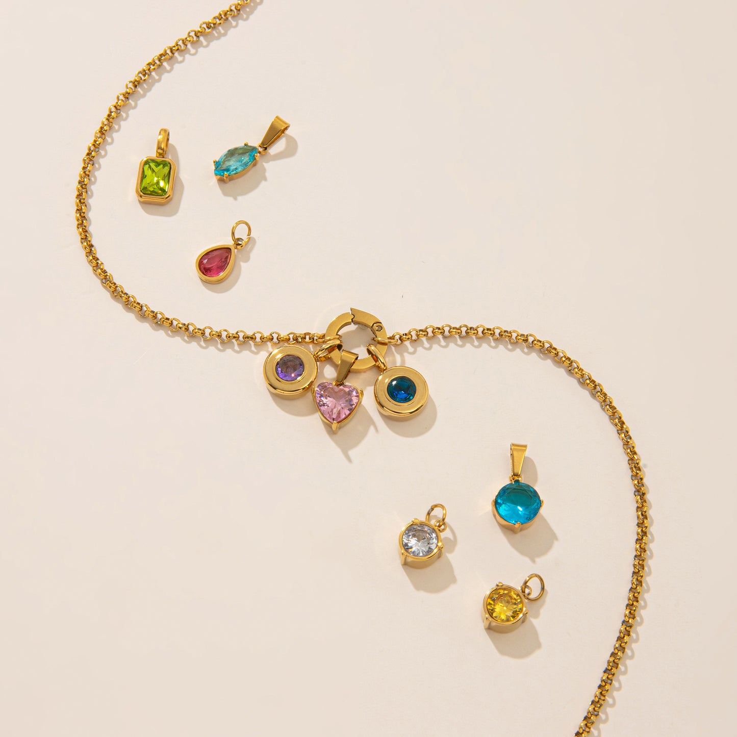 Vintage Geometric Stainless Steel 18K Gold PVD Plated DIY Charm Bar Necklace with 12 Birthstones