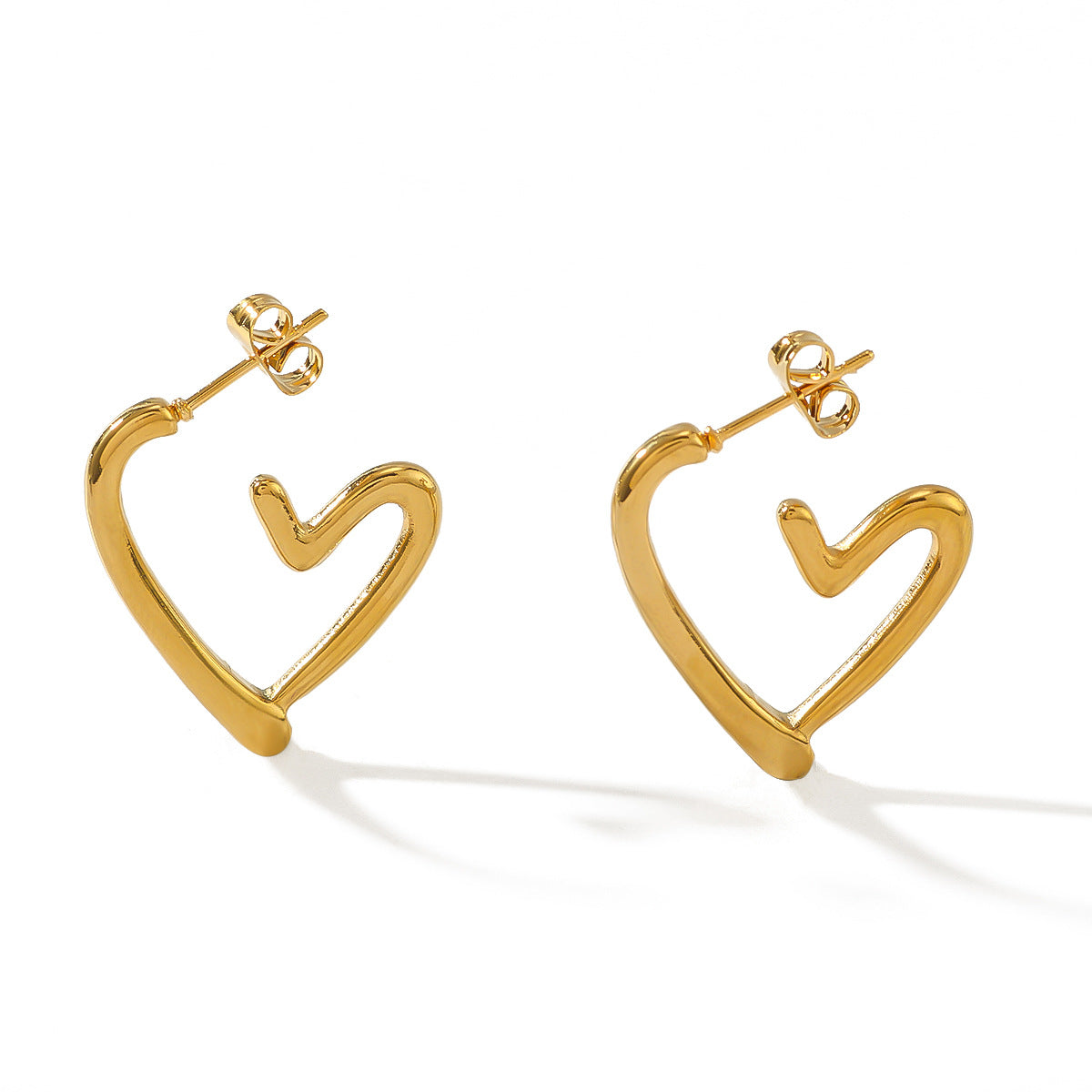 Irregular Hollow Heart-Shaped Stainless Steel Earrings with 18K Gold Plating, Lightweight Waterproof Women's Fashion Jewelry