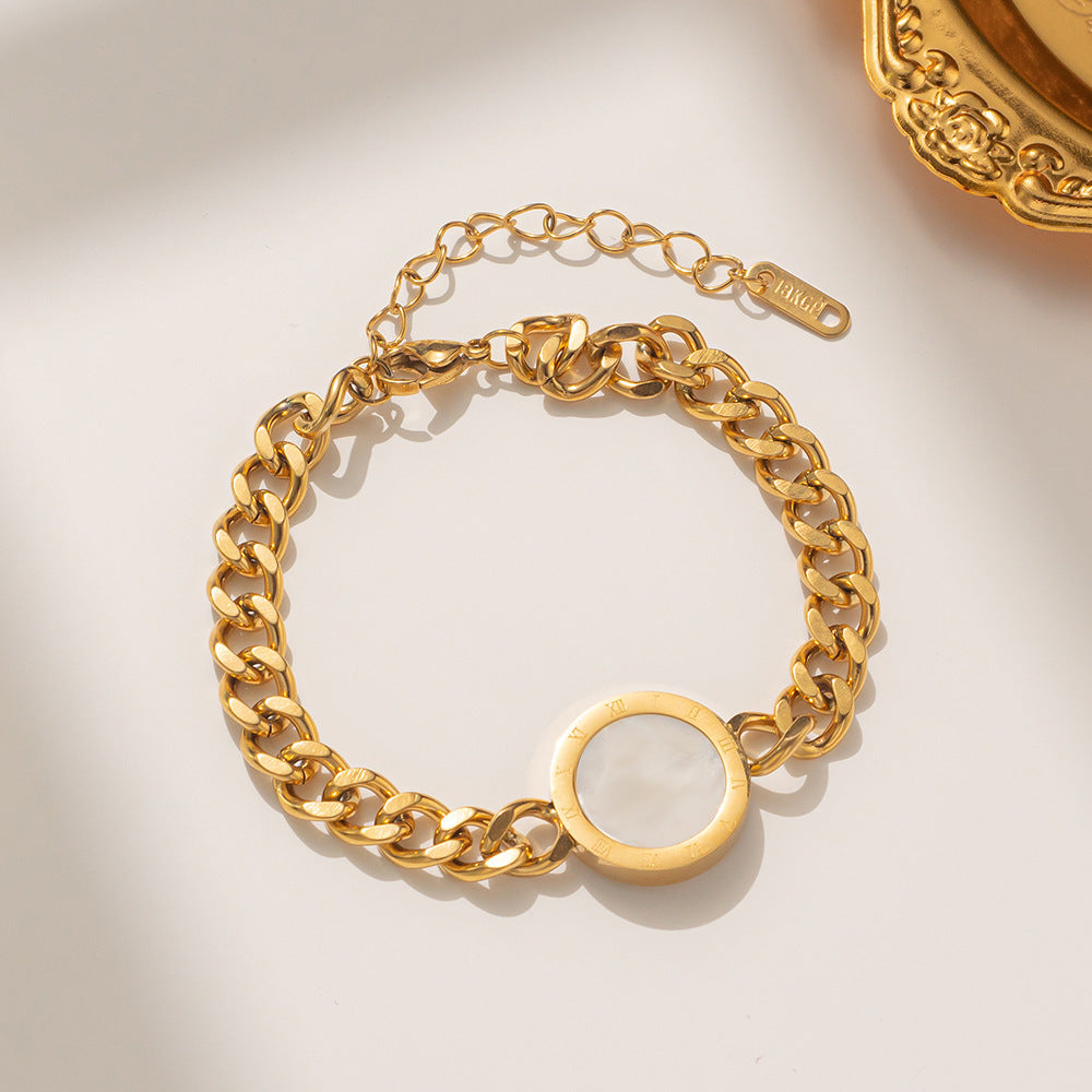Minimalist Titanium Steel Roman Numeral Bracelet for Women with Geometric Design and Plated Finish
