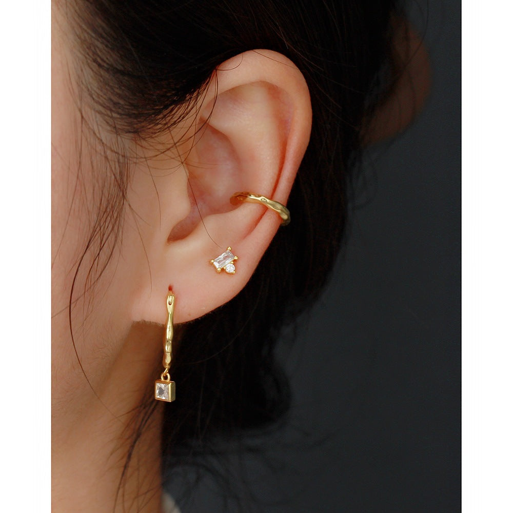 Orecchini a Clip in Argento Sterling 925 Stile Geometrico per Orecchie Non Forate con Design Poker di Strass, Gioielli con Polsino per Orecchio alla Moda e Minimalisti