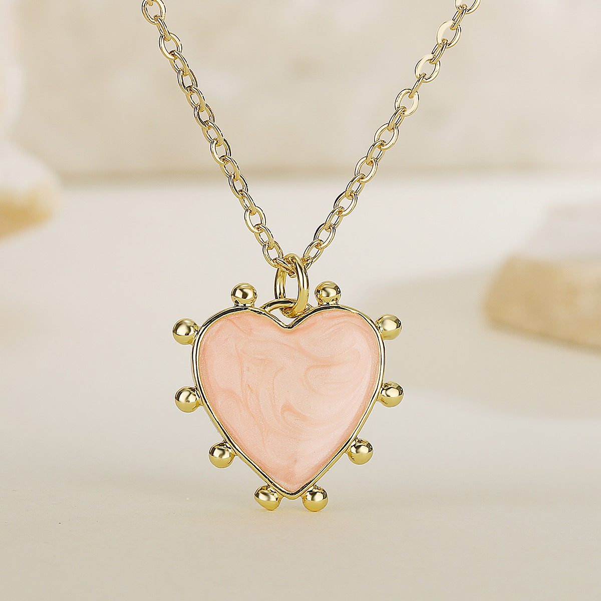 Minimalist 18K Gold Plated Brass Drip Oil Heart Pendant Necklace for Women