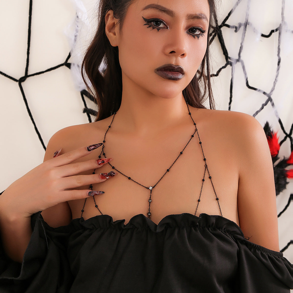 Sexy Geometric Rhinestone Crystal Pendant Plated Alloy Snake Chain Body Jewelry for Women