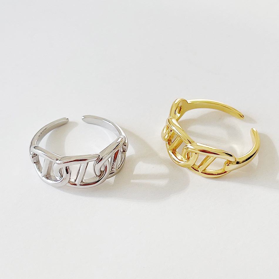 Minimalist Sweet 925 Sterling Silver Gold Plated Letter Open Ring for Women