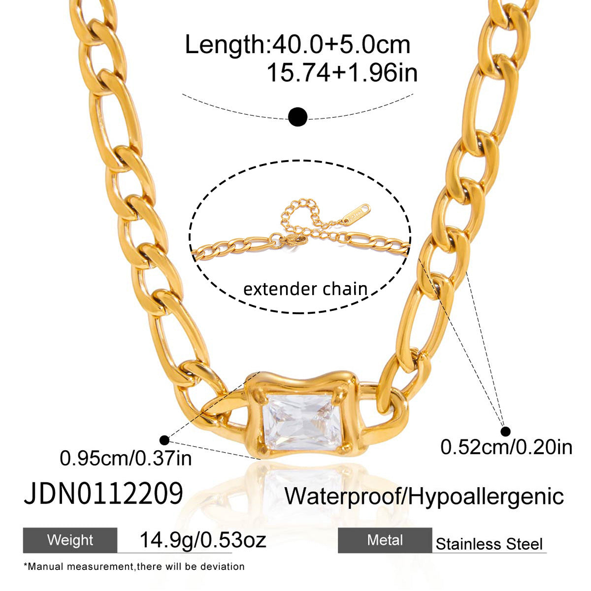 Minimalist Geometric Square Cubic Zirconia Stainless Steel Necklace and Bracelet Set for Women