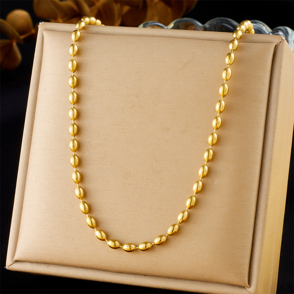 Punk Minimalist Gold Plated Stainless Steel Geometric Oval Ball Chain Necklace for Women