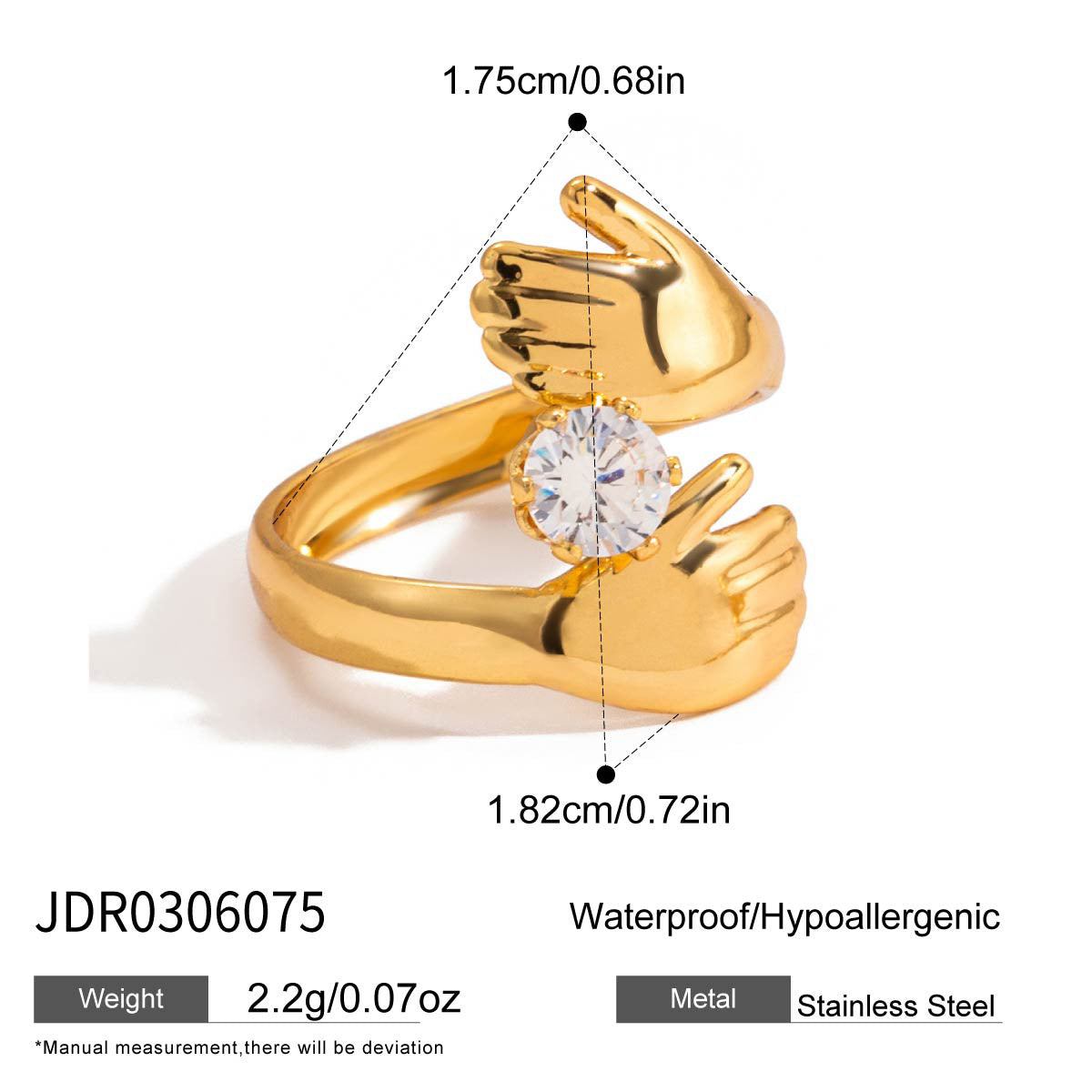 Anillo de acero de titanio con forma de corazón, incrustaciones de diamantes de imitación y acabado chapado, a la moda para mujer