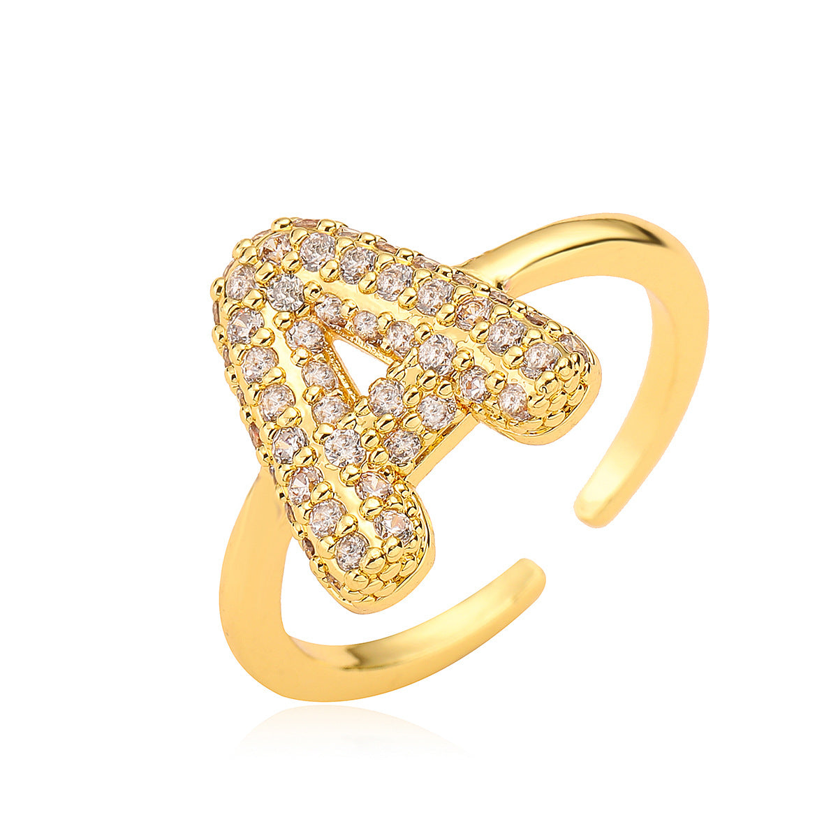 Anillo de cobre minimalista de forma geométrica con letras, chapado en oro de 18K y detalles de circonita para mujer