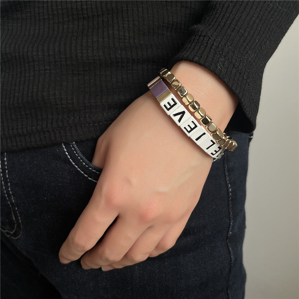 Bohemian Geometric Letter Alloy Plated Bracelet