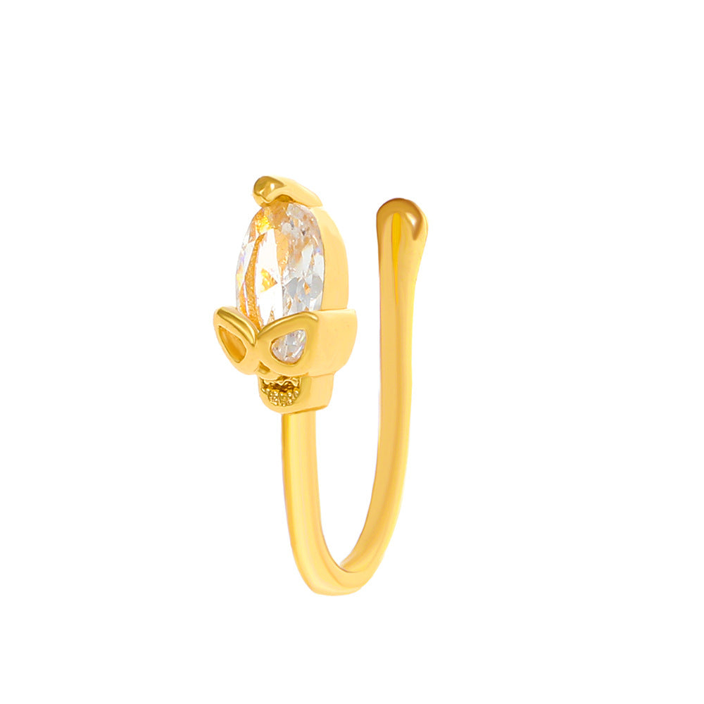 Clip per il naso a forma di U con stella e cuore placcata in rame vintage con zirconia cubica