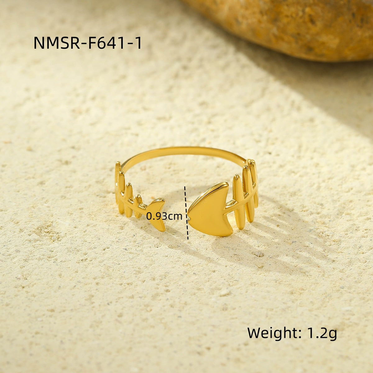 Anello da donna in acciaio inossidabile con delfino geometrico di lusso e lisca di pesce, placcato oro 18 carati, fascia aperta regolabile