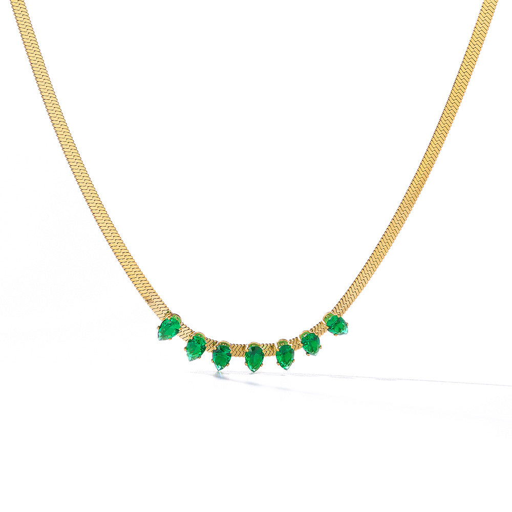 Collana Minimalista Geometrica in Acciaio Titanio da Donna con Intarsio di Zirconi, Catena per Clavicole alla Moda