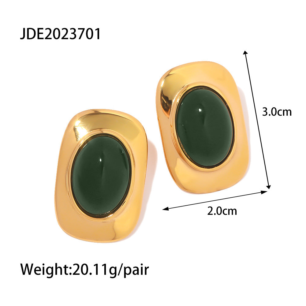 Elegant Geometric Heart Stainless Steel Plated Agate Stud Earrings for Women