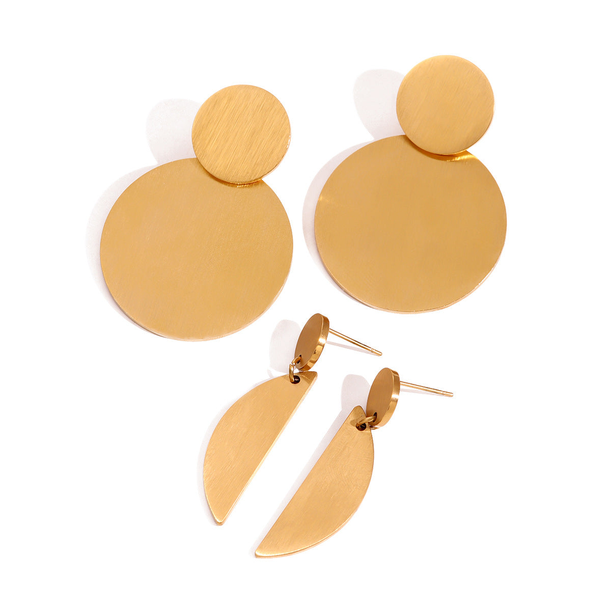 Aretes de Acero Inoxidable con Diseño Geométrico Redondo Minimalista y Baño de Oro para Mujer