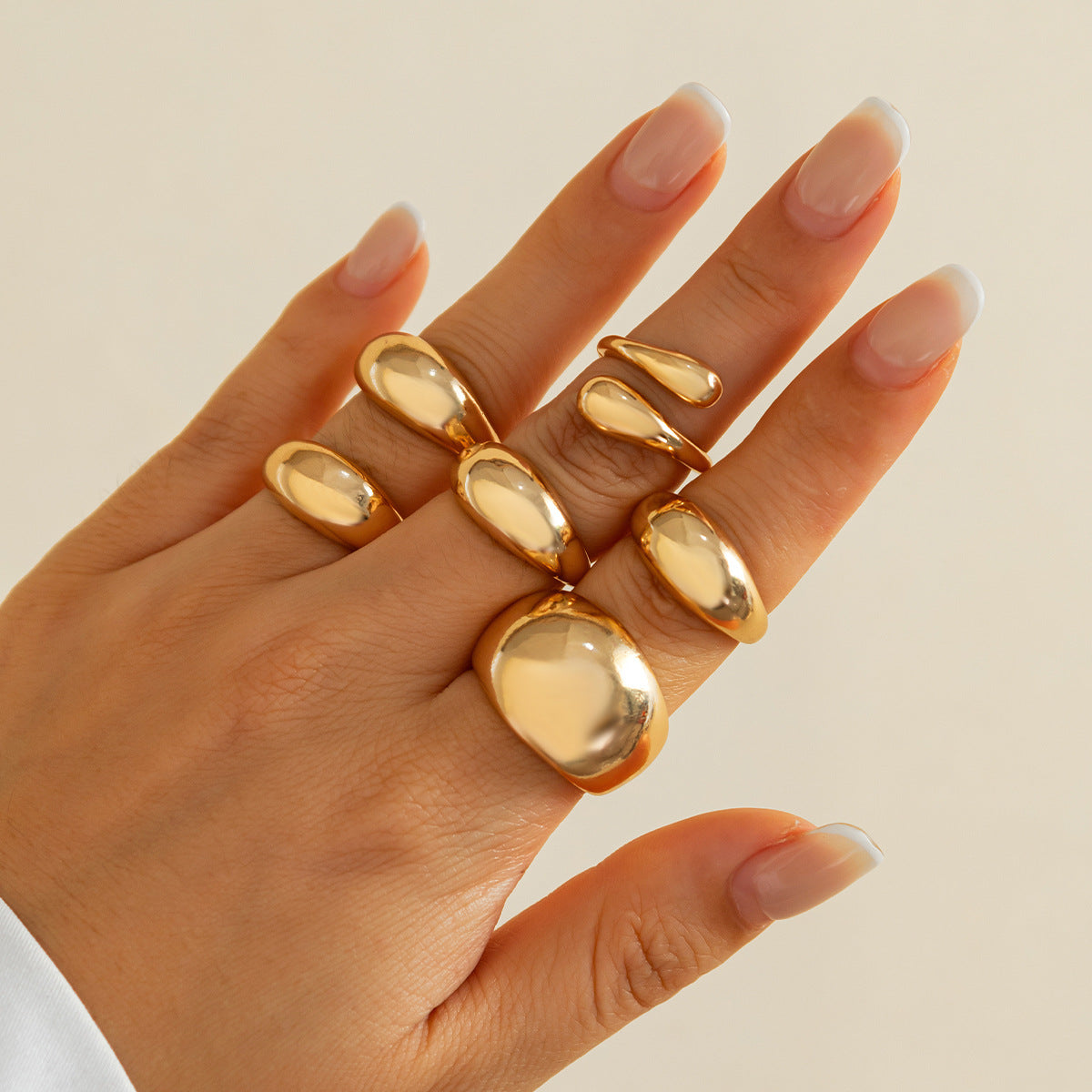 Hip-hop Geometric Plated Zinc Alloy Irregular Double-layer Ring Set for Women