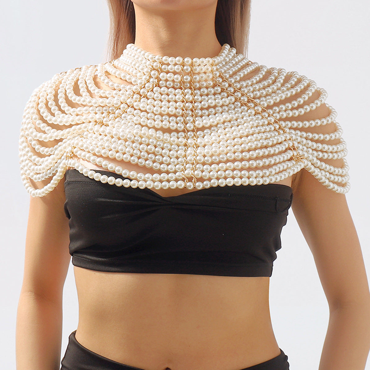 Catena per il corpo geometrica in stile vintage con intarsio di perle sintetiche da donna