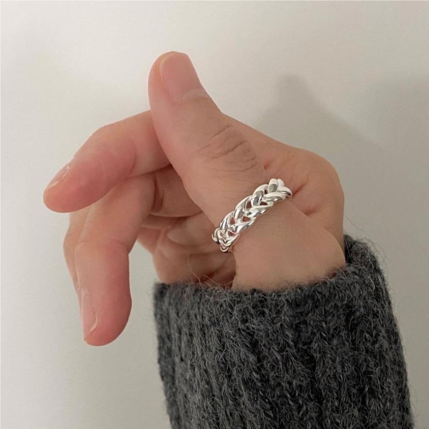 Anello da donna minimalista geometrico in argento sterling S925 intessuto a mano