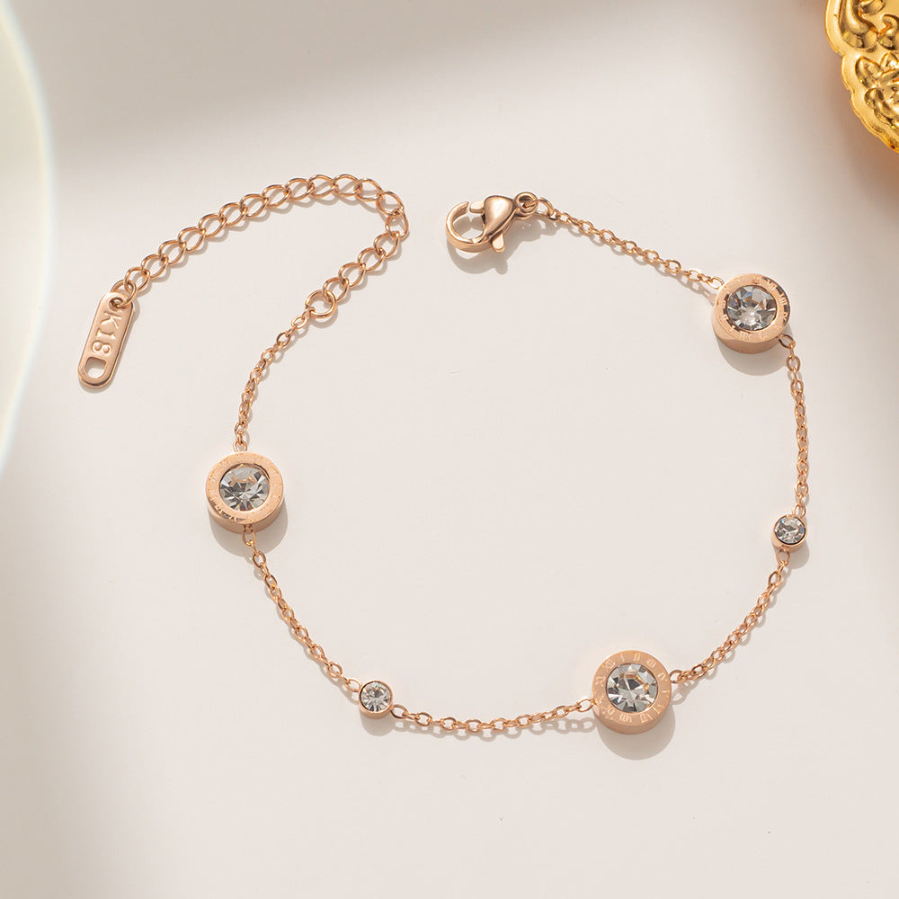 Minimalist Geometric Titanium Steel Bracelet with Zircon Accents for Women, Electroplated Fashion Accessory
