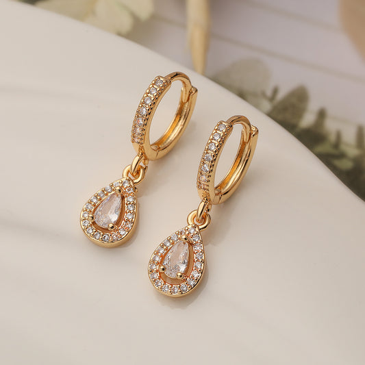 Minimalist Elegant Geometric Teardrop Cubic Zirconia Brass Earrings for Women