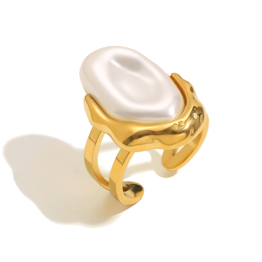 Elegantes pendientes de acero inoxidable estilo barroco con baño de oro de 18 quilates y perlas sintéticas para mujer