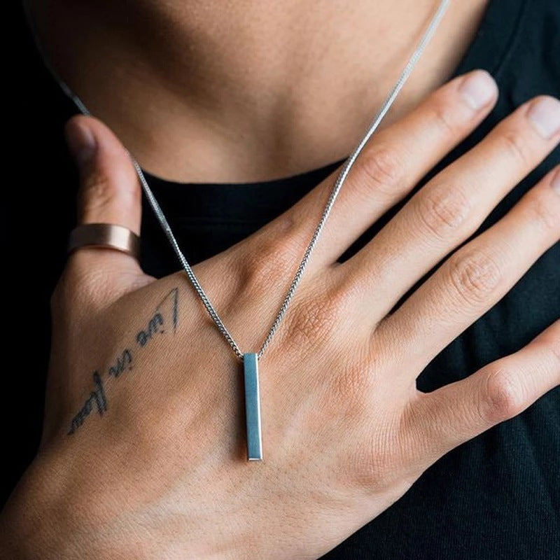 Minimalist Hip-hop Geometric Titanium Steel Plated Alloy Pendant Box Chain Necklace