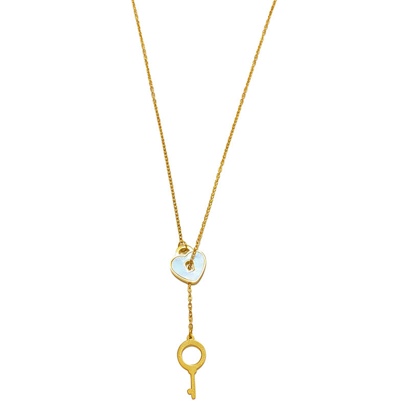 Minimalist Heart Key Lock Pendant Necklace Titanium Steel Plated Cable Chain Unisex Jewelry