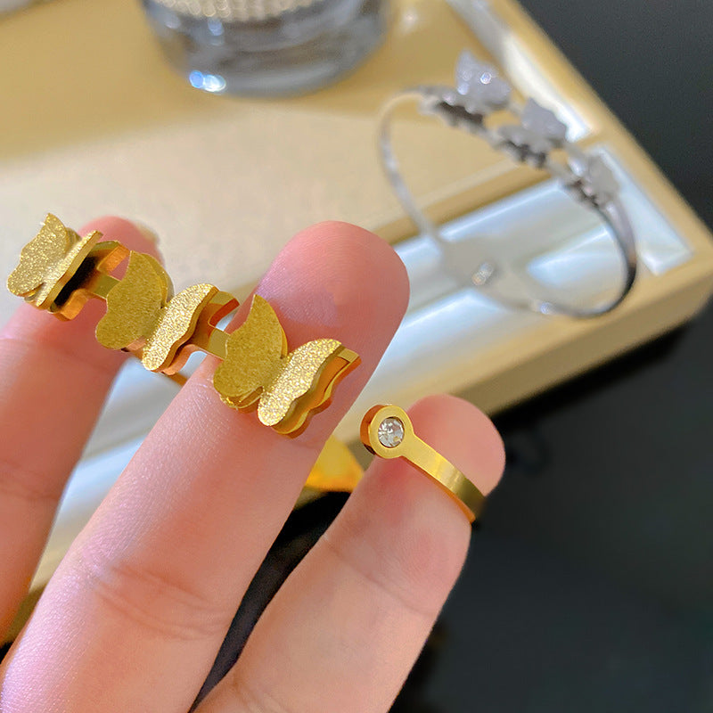 Minimalist 18K Gold Plated Matte Butterfly Titanium Steel Bracelet