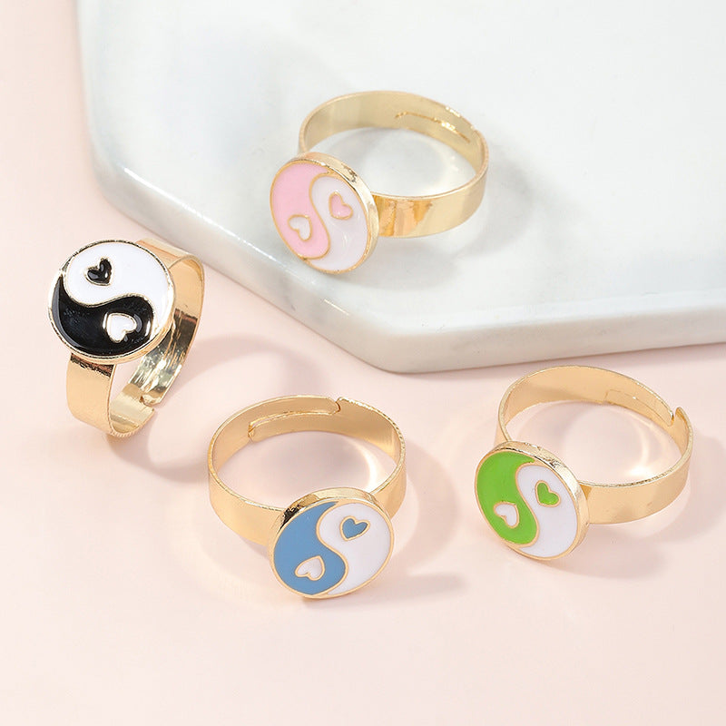 Anillo minimalista de aleación Yin Yang Bagua para niños y niñas de 6 a 10 años con acabado esmaltado