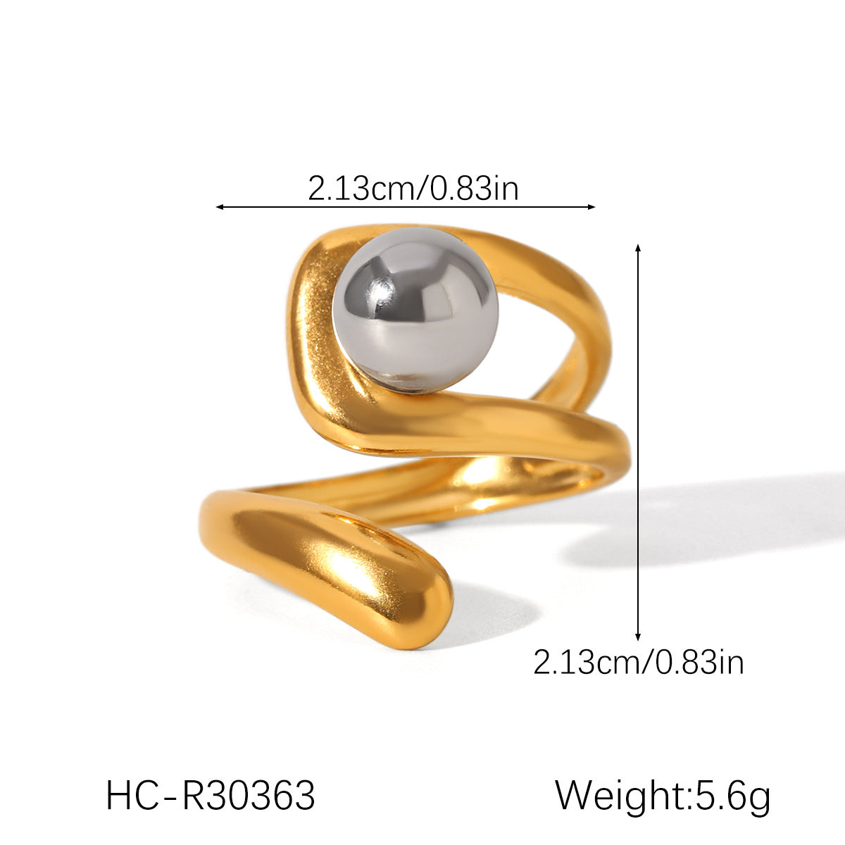 Geometric Ball-Shaped Titanium Steel Ring with Irregular Line Design for Women, Electroplated Stainless Steel Band Jewelry