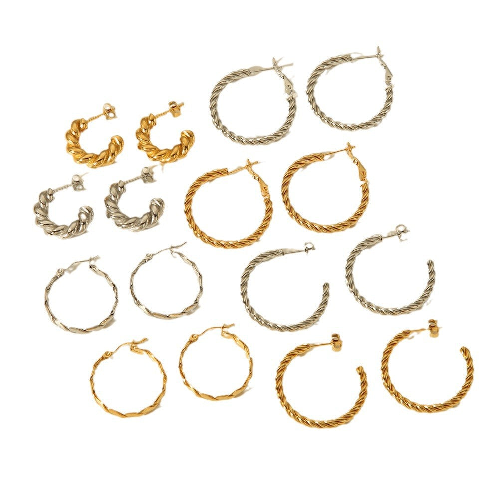 Geometric Twist Stainless Steel Earrings with Vacuum Plating for Hypoallergenic Wear