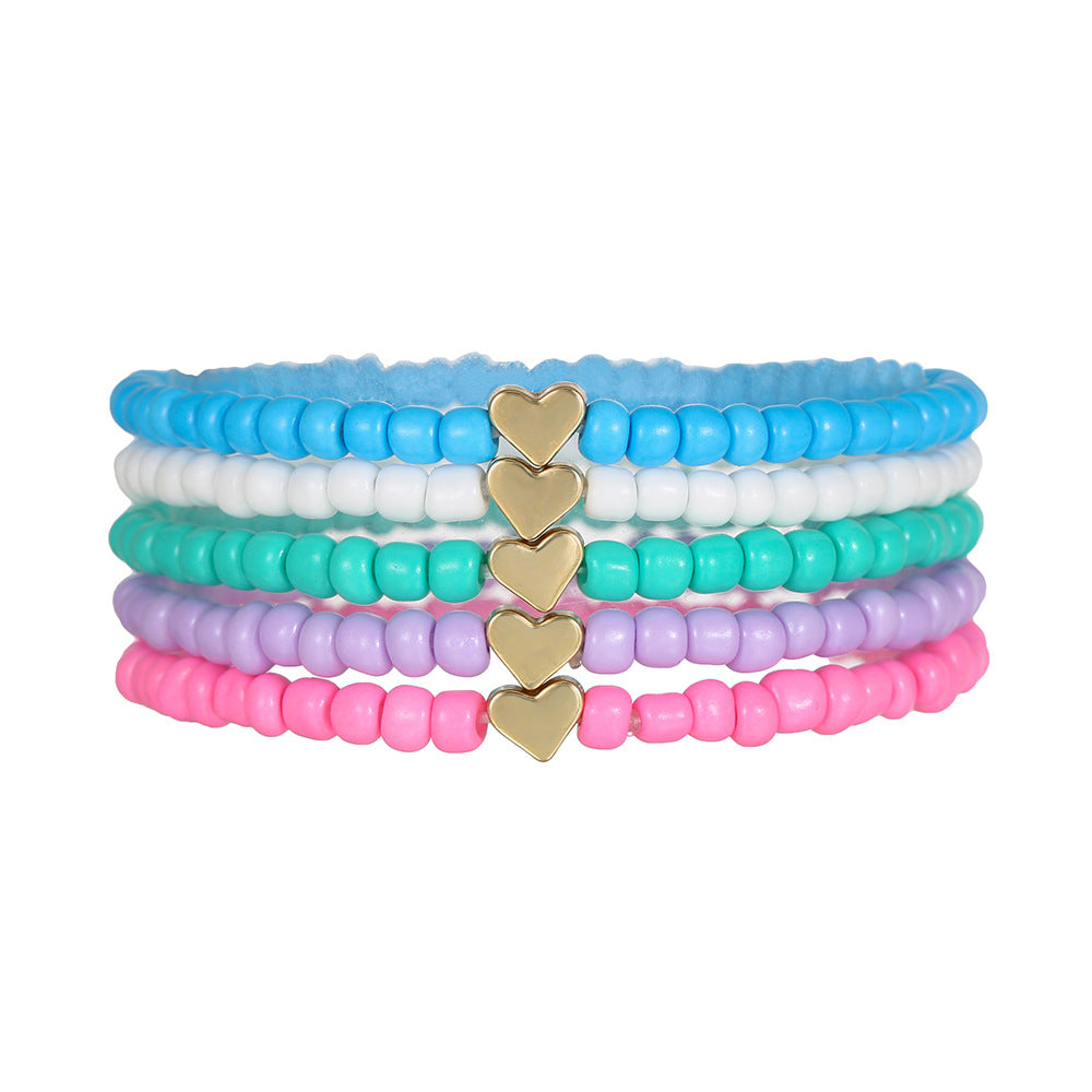 Bohemian Colorful Resin Drip Oil Round Geometric Smile Face Stacking Bracelet Set