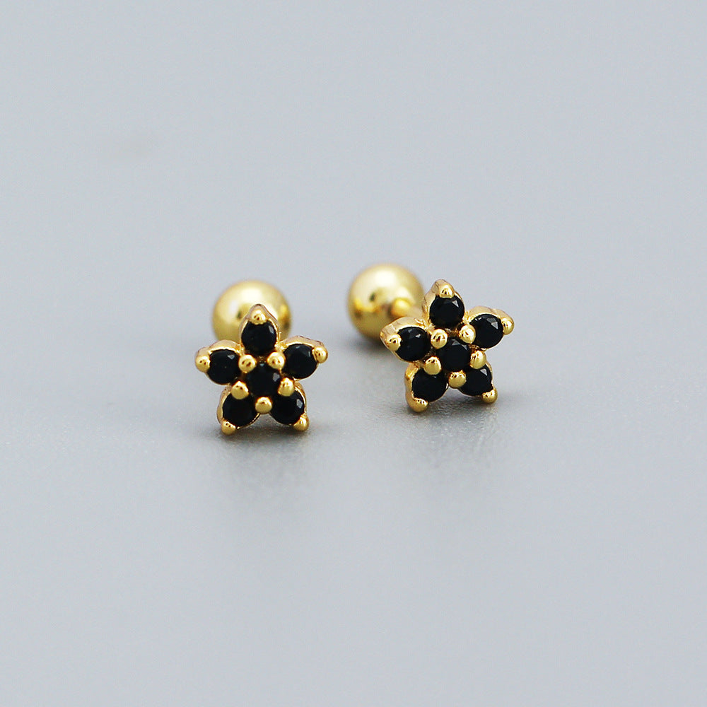 Pendientes de tuerca minimalistas de plata con diseño floral y circonita para mujer, pendientes de plata de ley 925 tipo ear cuff y piercing para cartílago