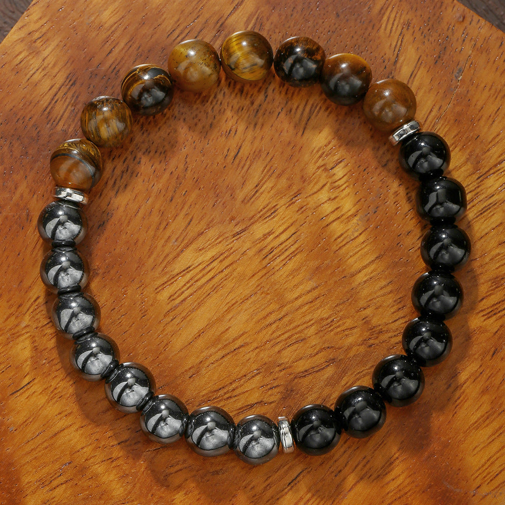 Lotus Beaded Bracelet with Tiger Eye Turquoise Agate and Volcanic Stone for Unisex