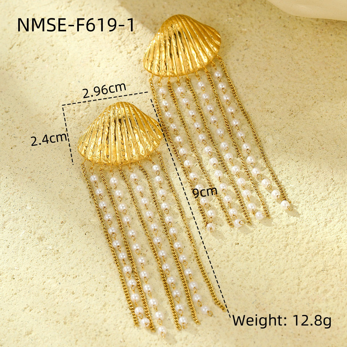 Pendientes de Acero Inoxidable con Forma de Concha, Acentos de Perlas y Detalles de Flecos para Mujer