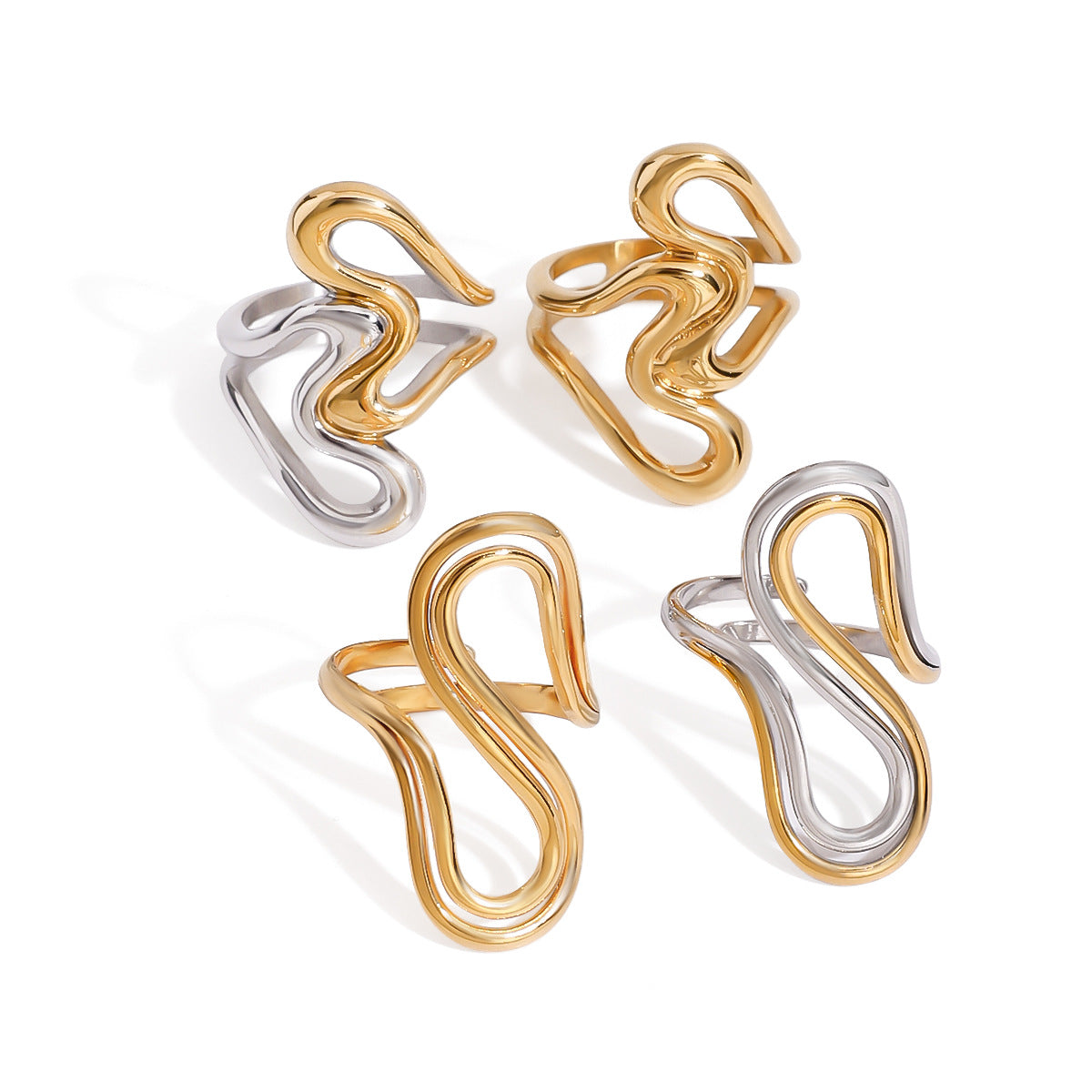 Geometric Plated Stainless Steel Ring for Women