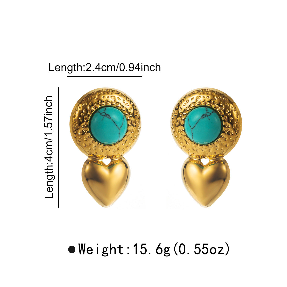 Pendientes de Acero Inoxidable Geométricos Vintage con Incrustaciones de Turquesa y Acabado Chapado