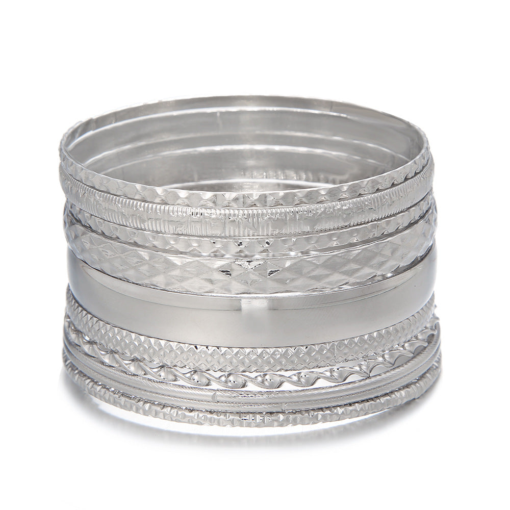 Bohemian Geometric Round Plated Alloy Bangle Set