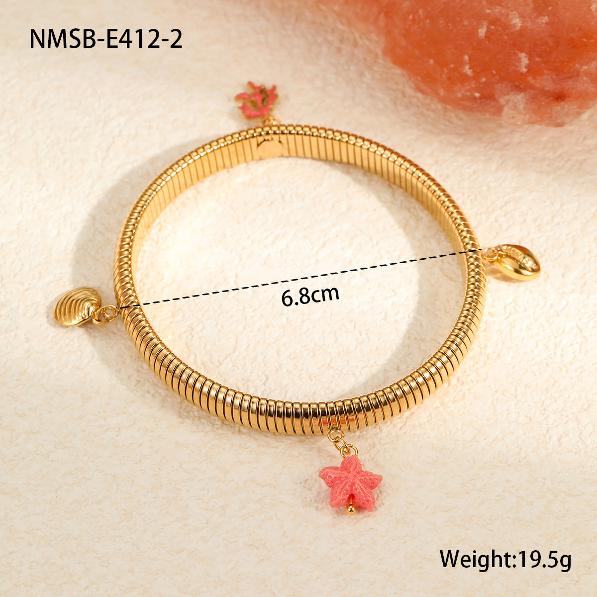 Elegante bracciale placcato in acciaio inossidabile a forma di stella, geometrico, con ciondolo a stella e conchiglia per donna