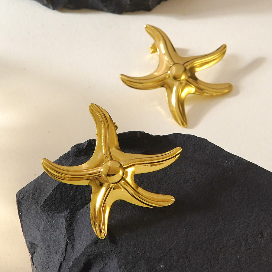 Elegant Geometric Leaf Starfish Square Plated Stainless Steel Earrings for Women